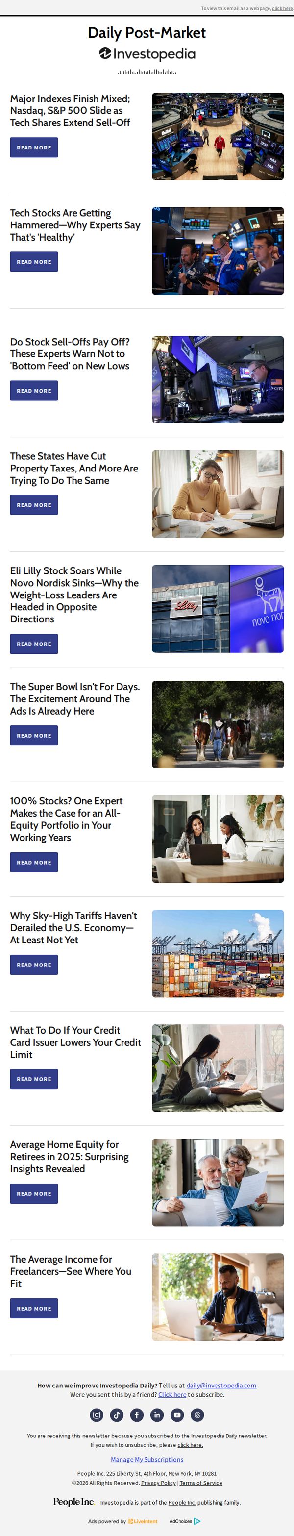 8. Investopedia: Major Indexes Finish Mixed; Nasdaq, S&P 500 Slide as Tech Shares Extend Sell-Off