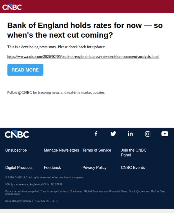 7. CNBC Europe: Bank of England holds rates for now — so when's the next cut coming?