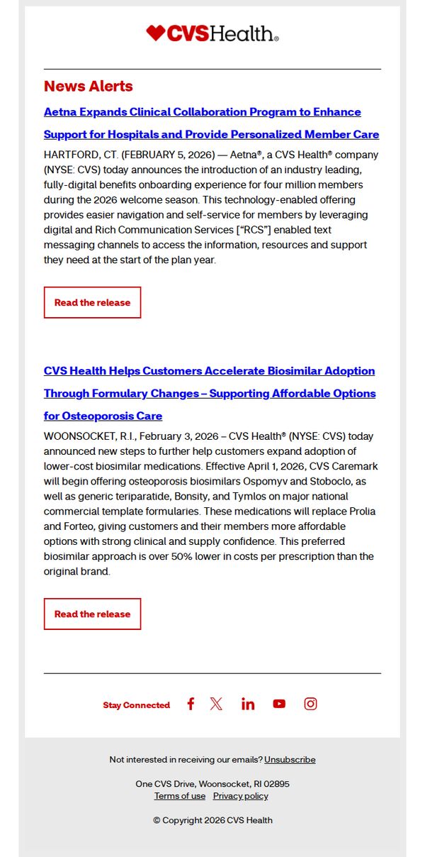 9. News alert: Aetna Expands Clinical Collaboration Program + CVS Health Helps Customers Accelerate Biosimilar Adoption