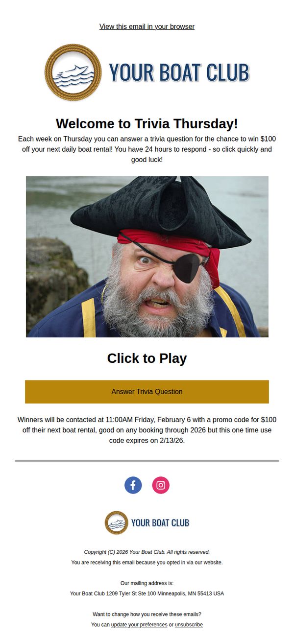 7. Your Boat Club: Trivia Thursday - Play and Win!