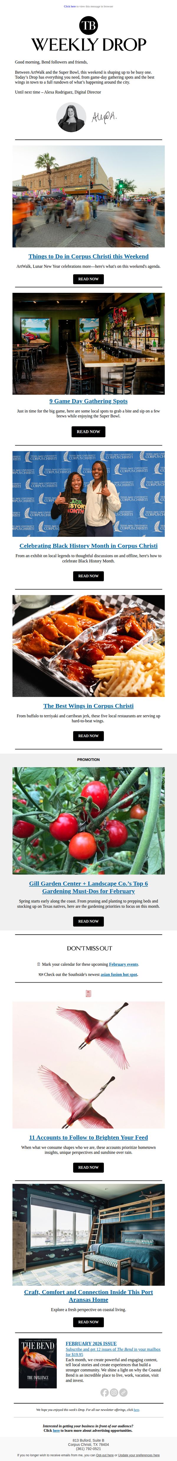 8. The Bend Magazine: ☀️ The Best Wings in Corpus Christi, Black History Month Events in the Coastal Bend, Weekend Events and more