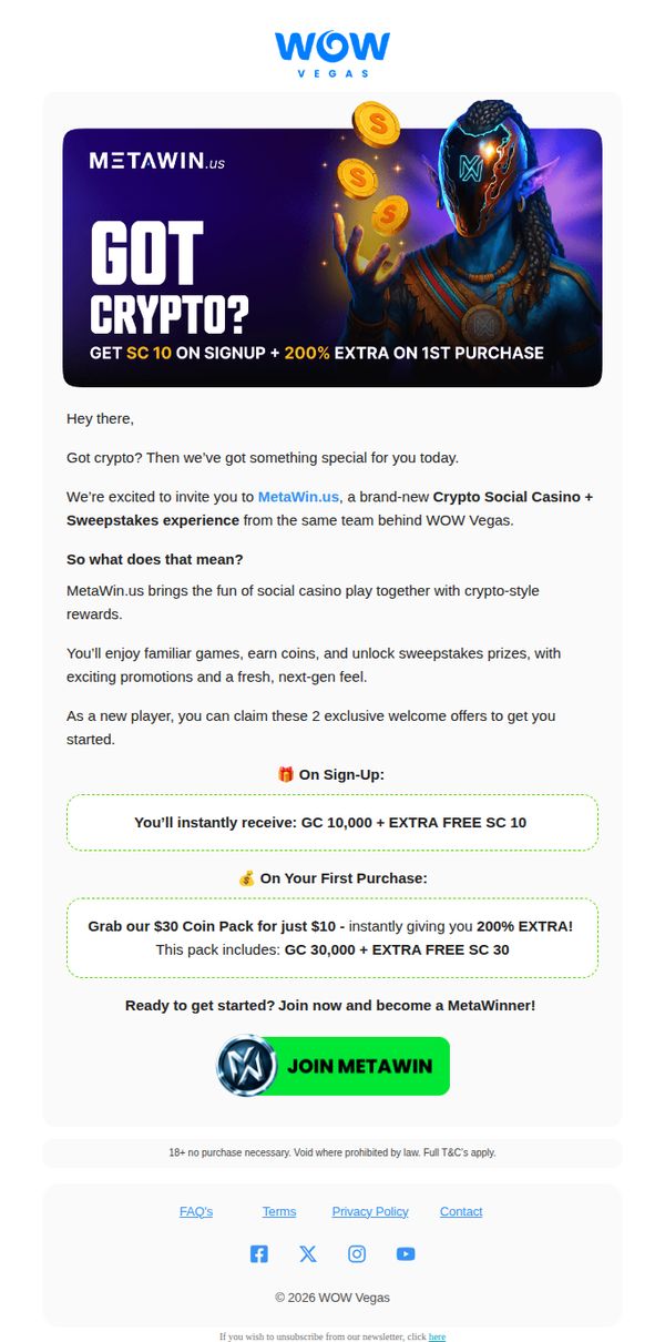 9. Got Crypto? Get 10 FREE SC + 200% Extra at MetaWin.us
