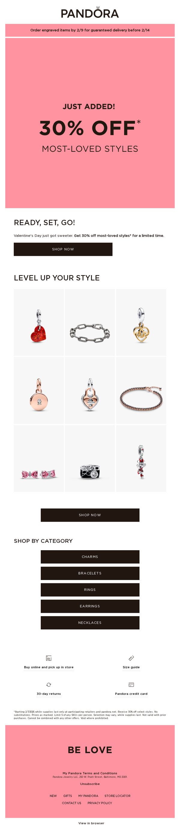 8. Pandora: JUST IN: 30% OFF Most-Loved Styles!