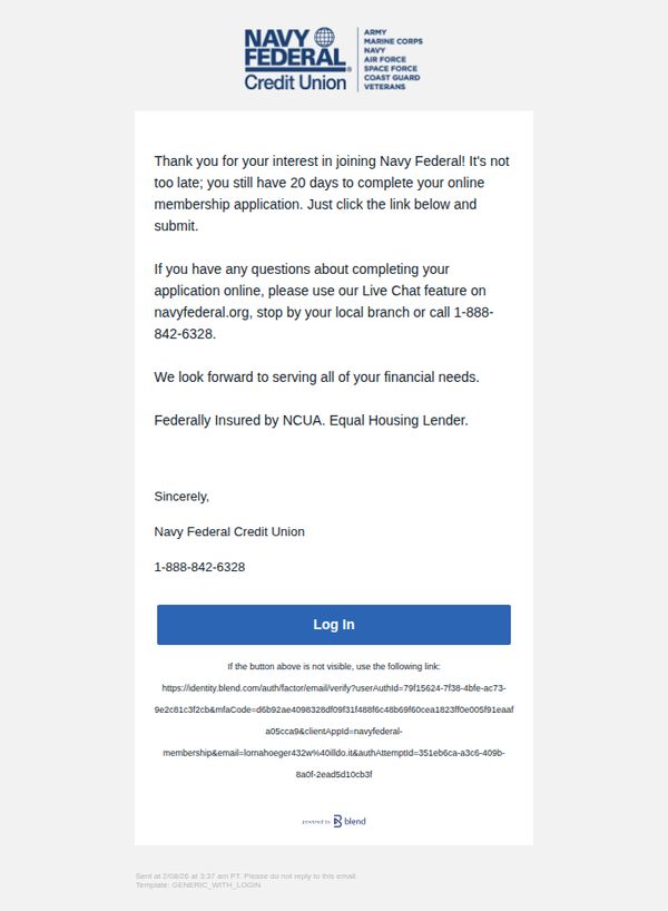 7. Navy Federal Credit Union: Continue your Navy Federal membership application