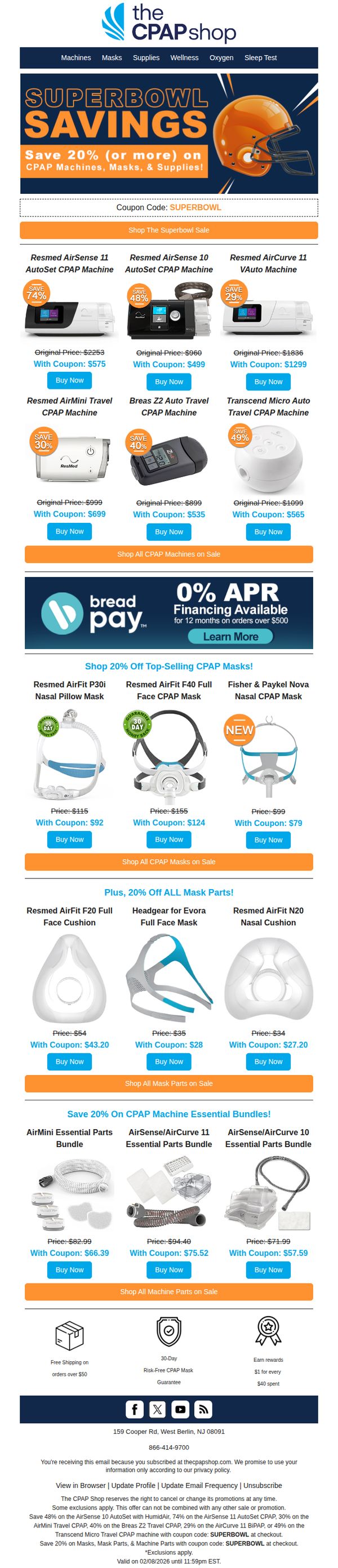 7. The CPAP Shop: Score Big with These Game Day Savings! 📣 CPAPs Under $500 + 20% Off (Code: SUPERBOWL)