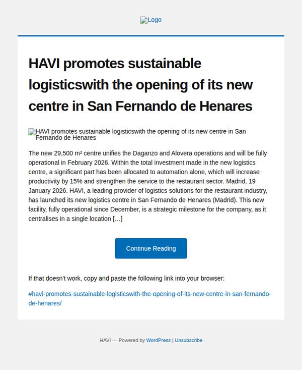 8. Havi Logistics - CZ: HAVI promotes sustainable logisticswith the opening of its new centre in San Fernando de Henares