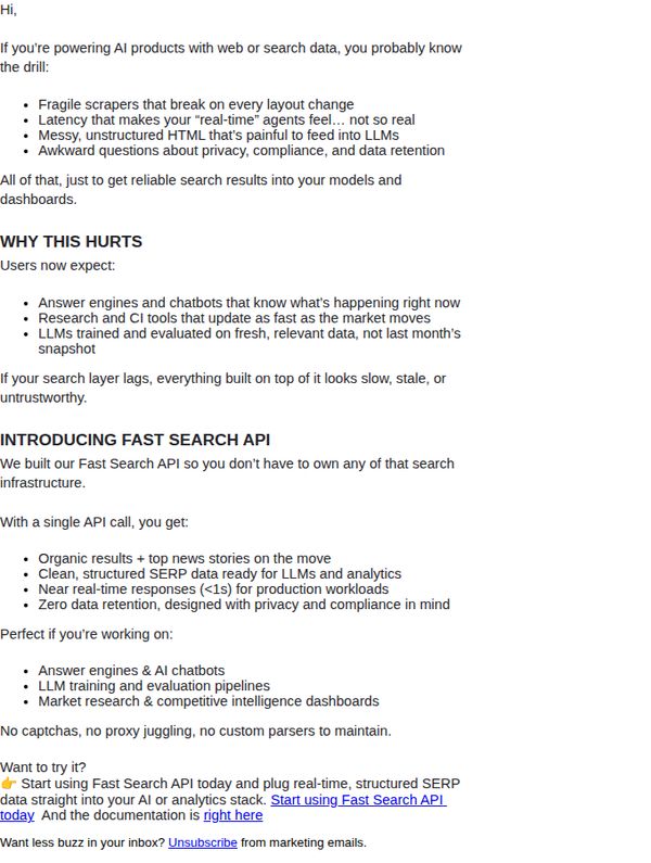 9. ScrapingBee: Still waiting on SERP scrapers? Meet Fast Search API