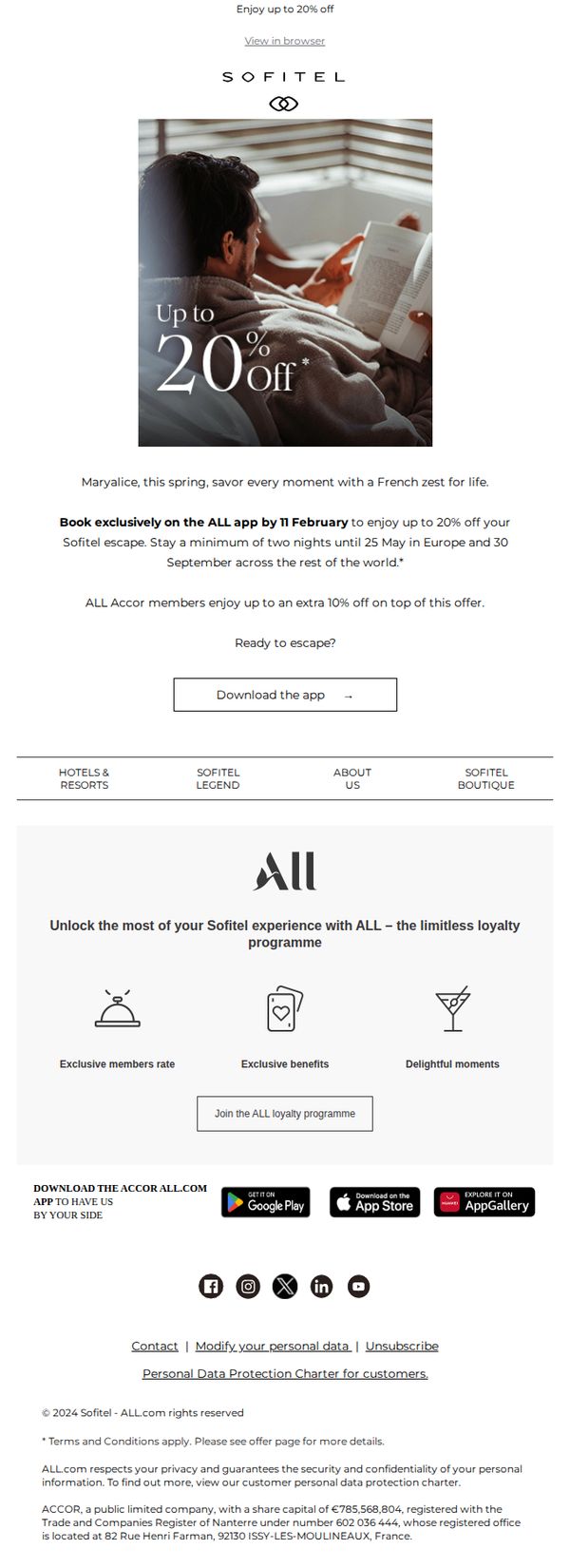 6. Sofitel: Exclusive ALL app offer ends 11 February