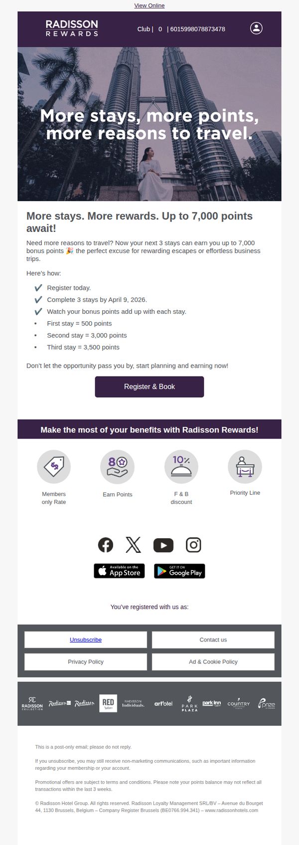 9. More reasons to travel: 7,000 bonus points with just 3 stays