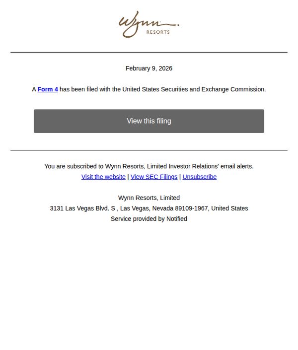 7. New Form 4 for Wynn Resorts, Limited
