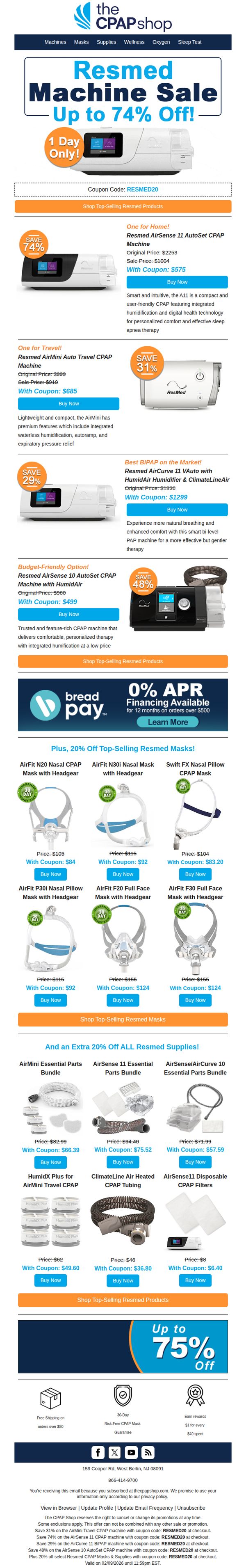 9. ALL Resmed Machine SALE! 🔥 74% Off AirSense 11 (NOW $575) + 20% Off Coupon