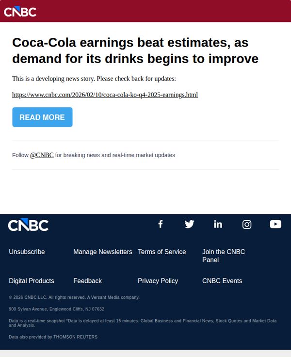10. CNBC Europe: Coca-Cola earnings beat estimates, as demand for its drinks begins to improve