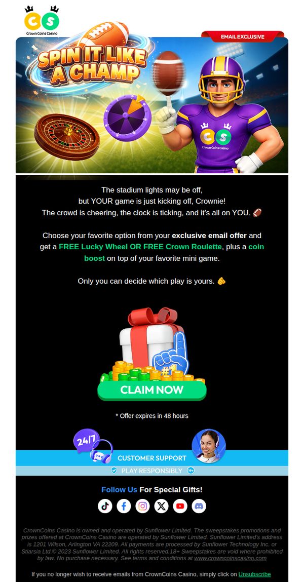 7. CrownCoins Casino: Huddle Up - Your Exclusive Offer Is Waiting! 🏈