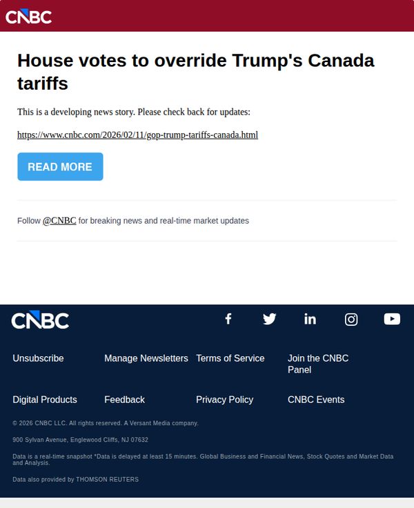7. CNBC Europe: House votes to override Trump's Canada tariffs