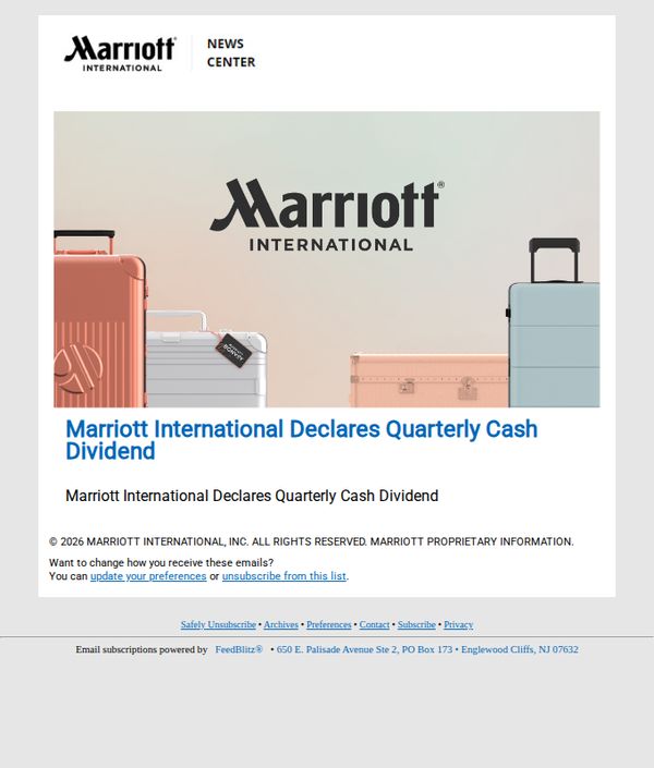 7. Marriott International Declares Quarterly Cash Dividend