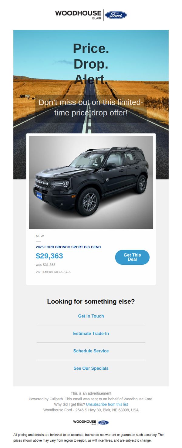 9. Woodhouse Ford Blair : [PRICE DROP ALERT] - 2025 Ford Bronco Sport