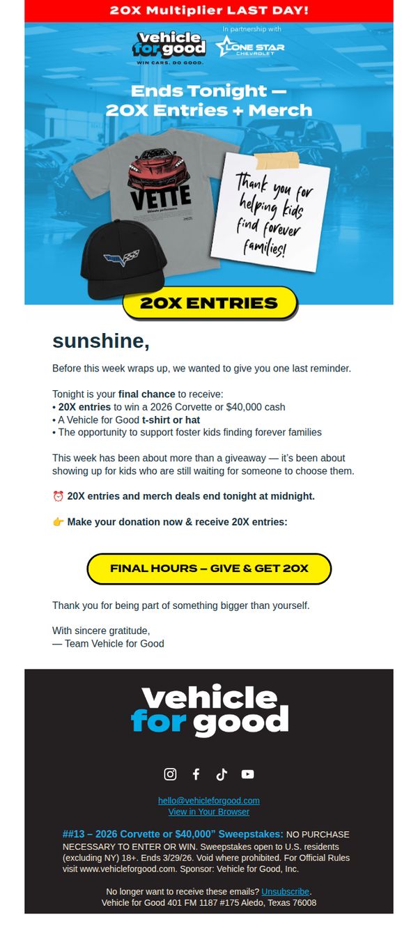 6. 🏁 20X Entries End at Midnight