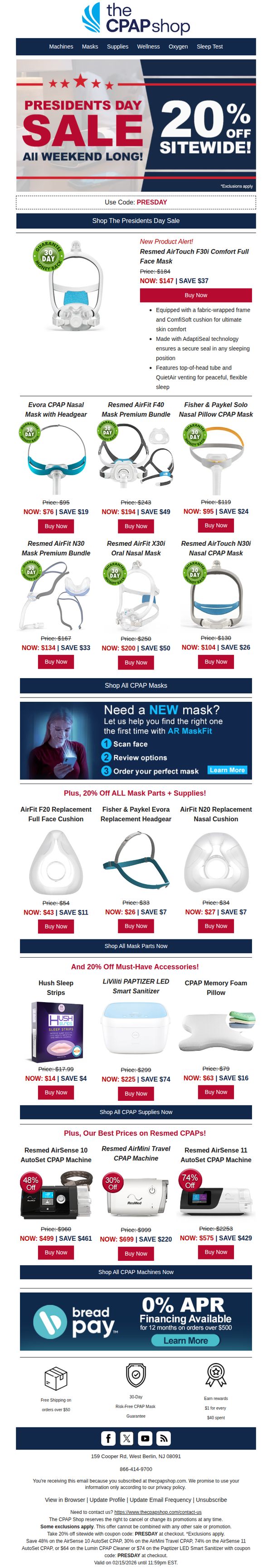 9. 📢 ALL Masks + Mask Parts NOW 20% Off + Free Shipping Over $50 (Code: PRESDAY)