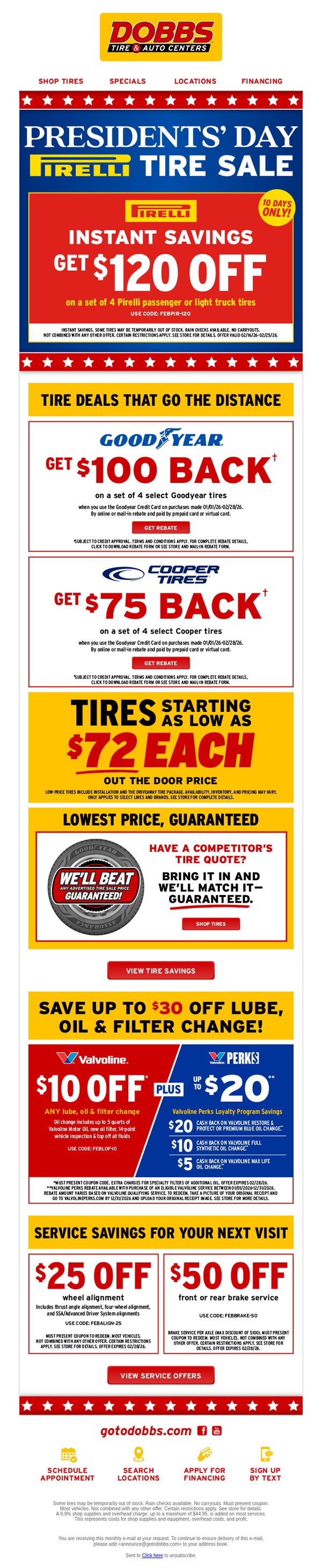10. Dobbs: Presidents' Day Pirelli Tire Sale – Save $120 Instantly
