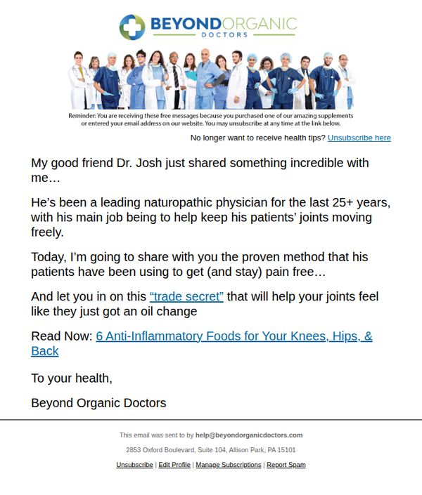6. Beyond Organic Doctors: this food kills knee, hip & back pain