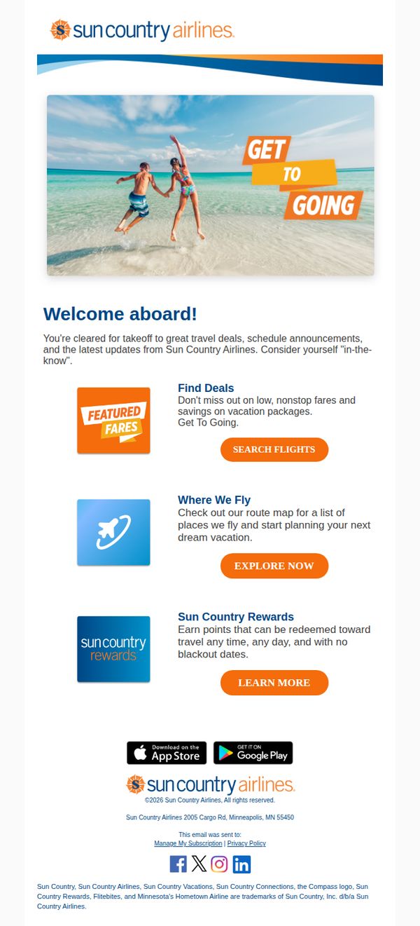 7. Sun Country Airlines: Welcome to Sun Country Airlines!