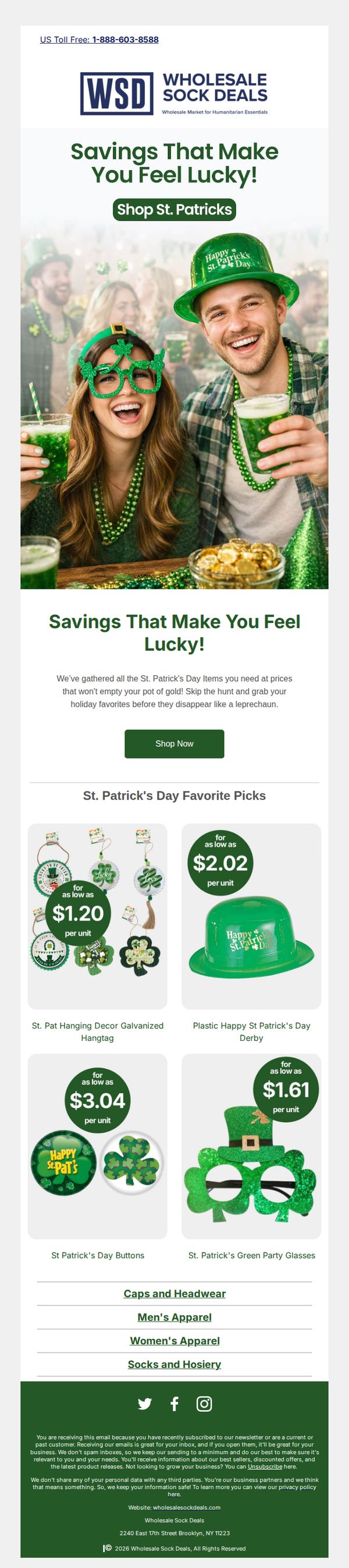 10. Wholesale Sock Deals : St. Patrick’s Day essentials at prices you’ll love.
