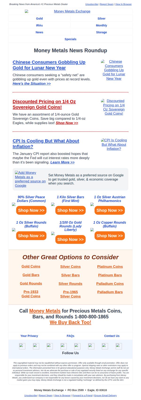 6. Money Metals: Chinese Consumers Gobbling Up Gold | Discounted 1/4 oz Coins | CPI Report Boosts Rate Cut Hopes