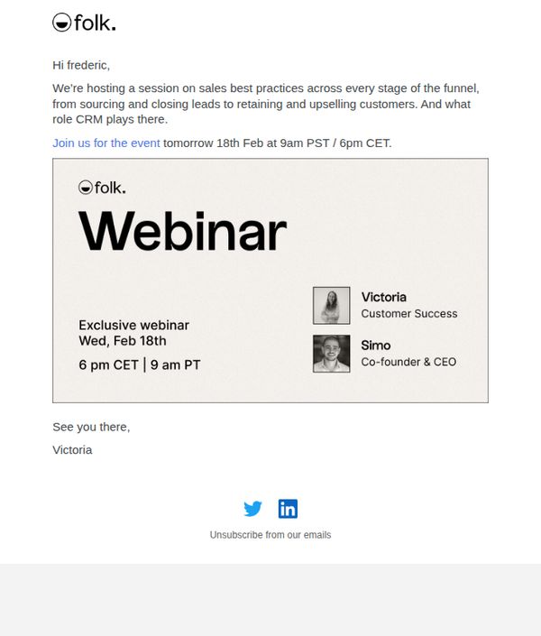 6. Webinar tomorrow: Best practices for every sales stage with folk’s founder