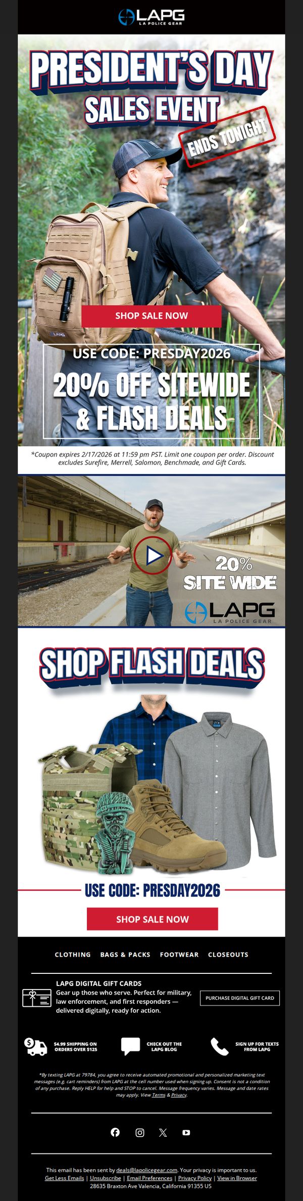 10. LA Police Gear: Ends Tonight: 20% Off Presidents Day Sale