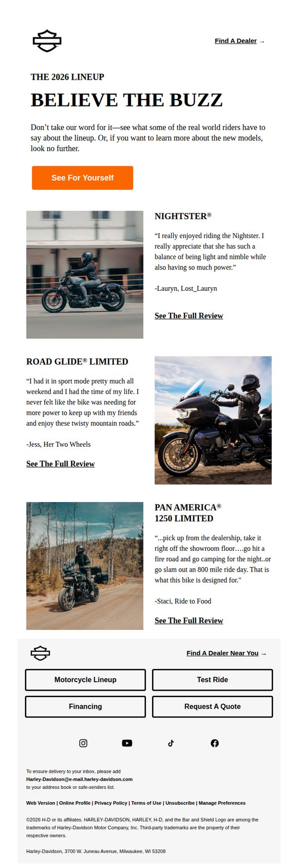 9. Harley-Davidson : JUST IN: Reviews of the 2026 lineup