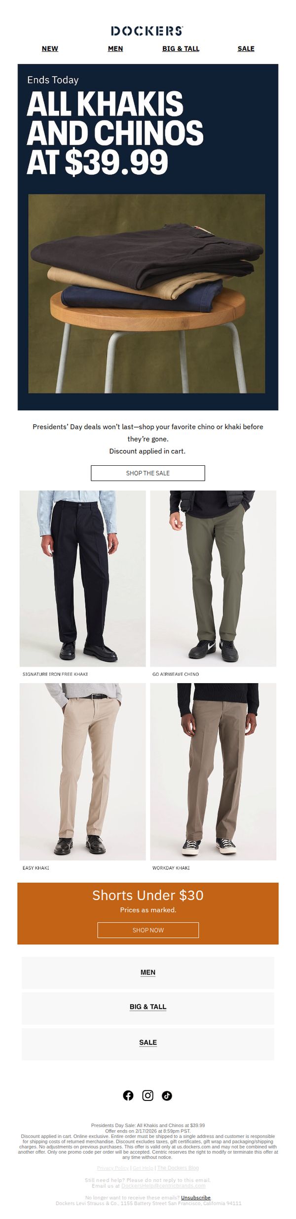 10. Dockers: FINAL HOURS: All khakis and chinos at $39.99