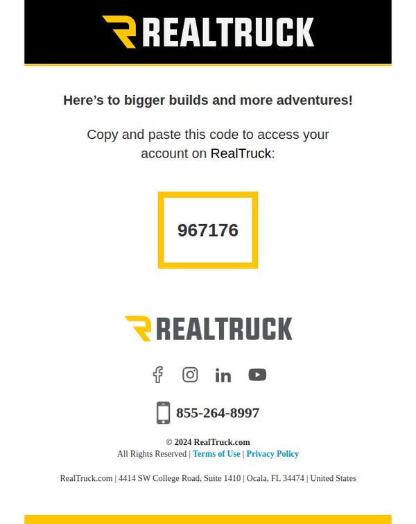 8. Your RealTruck One Time Code