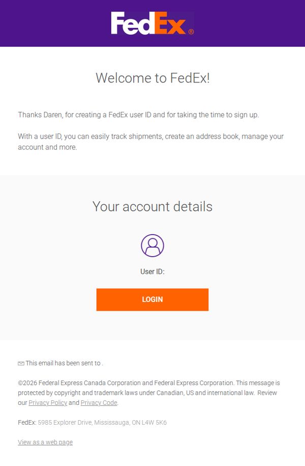 9. FedEx - CA : Your FedEx user ID is ready
