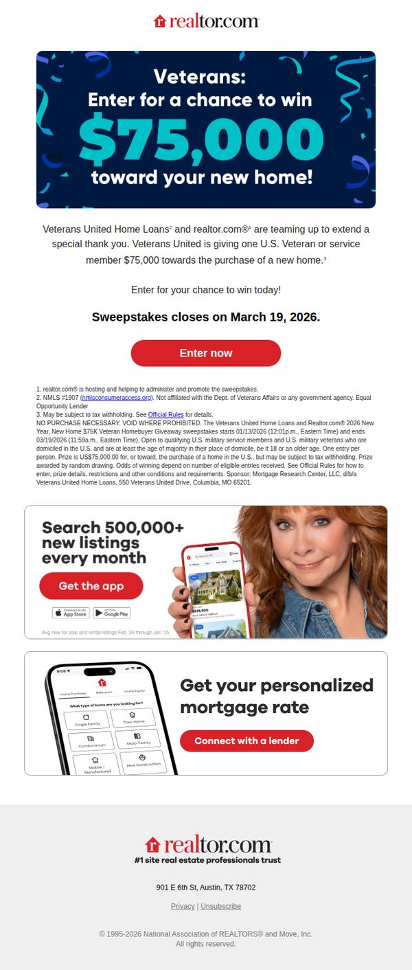 7. Realtor.com: Veterans: $75k for a New Home Could be Yours