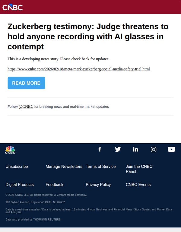 10. Zuckerberg testimony: Judge threatens to hold anyone recording with AI glasses in contempt