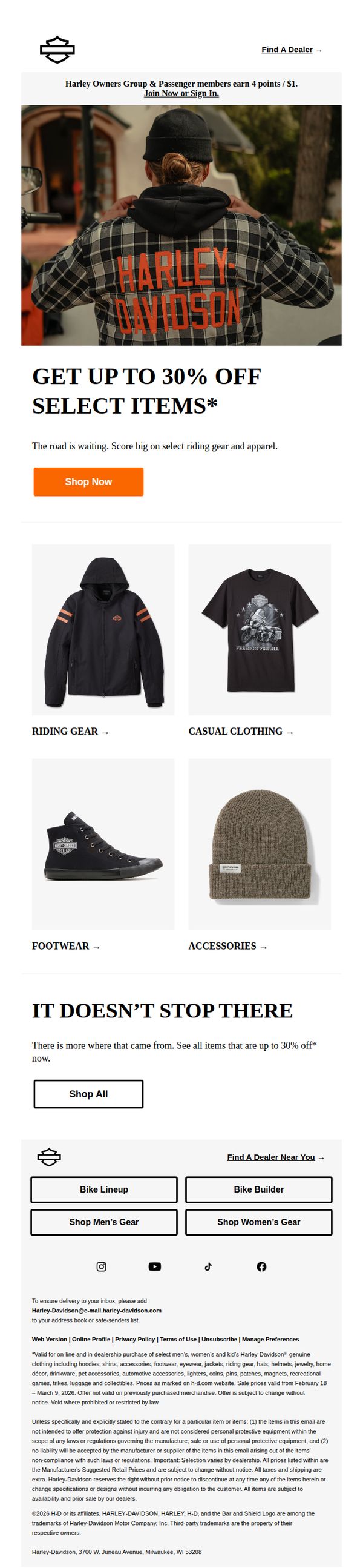 8. Up to 30% off select items*