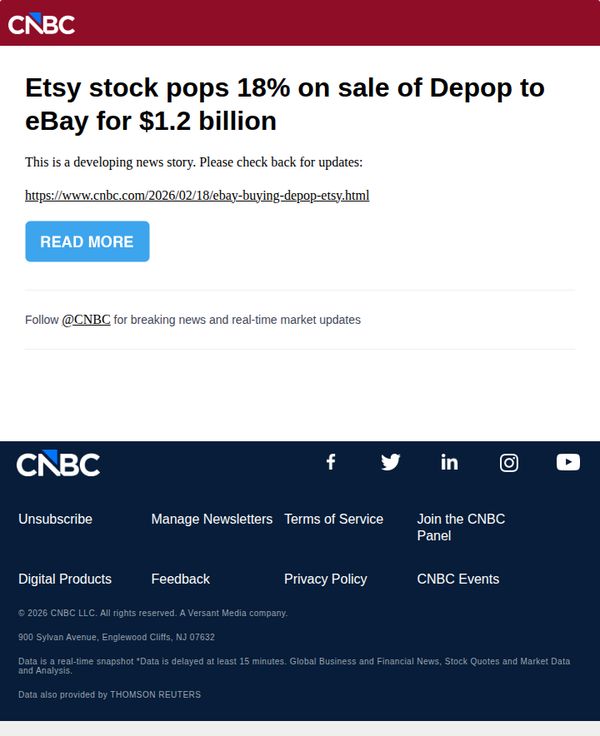 7. Etsy stock pops 18% on sale of Depop to eBay for $1.2 billion