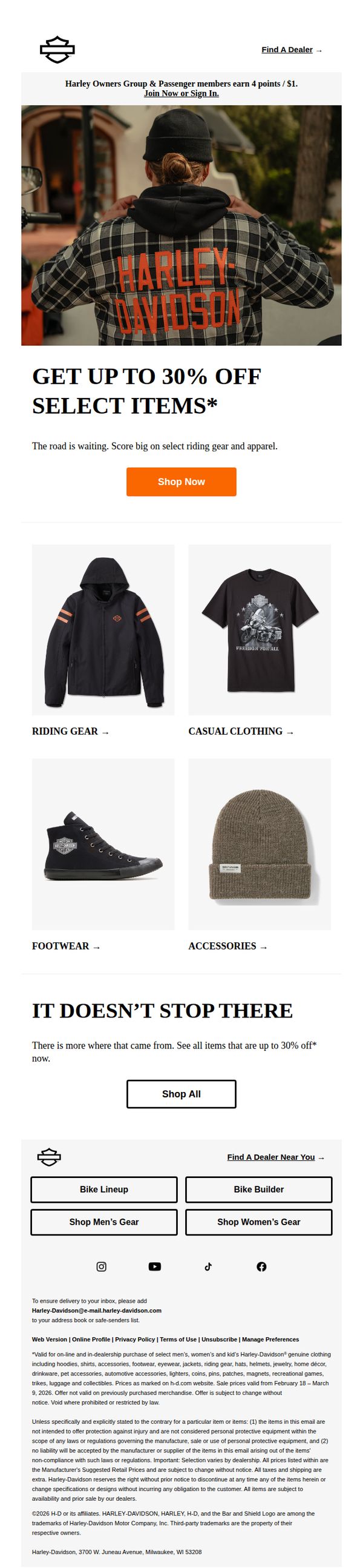 7. Up to 30% off select items*