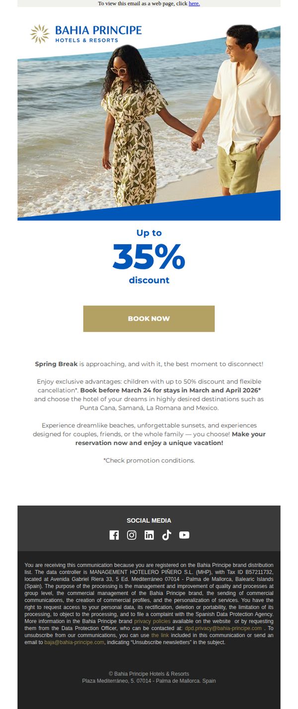 10. Bahia Principe: ⚠️🏖️ Take advantage now! Spring Break with special prices