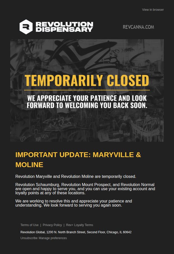 6. Revolution Dispensary: Temporary Store Closure