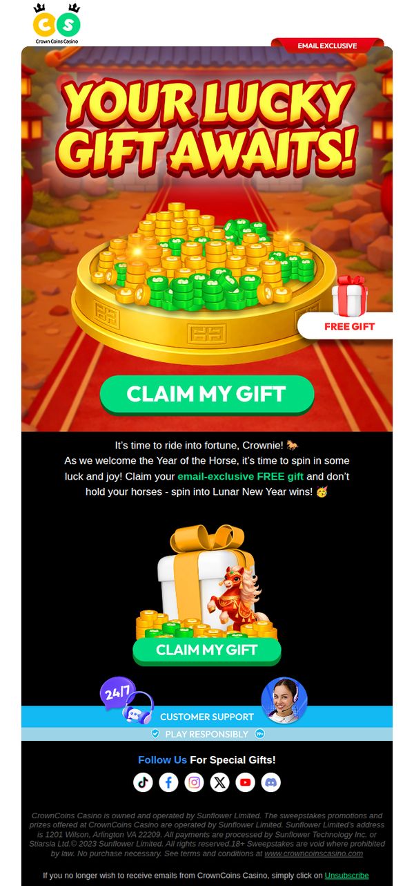 6. CrownCoins Casino: Exclusive FREE Gift, Crownie! 🎁