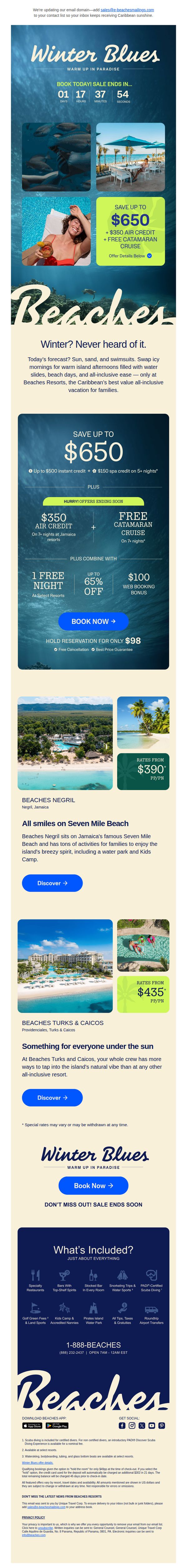 10. Beaches Resorts: Winter savings countdown — [ Up to $650 off, $350 Air Credit, Free Catamaran Cruise ]
