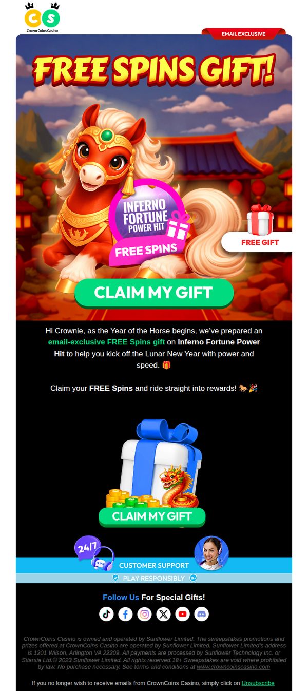 7. FREE Spins Just For You, Crownie! 🎁