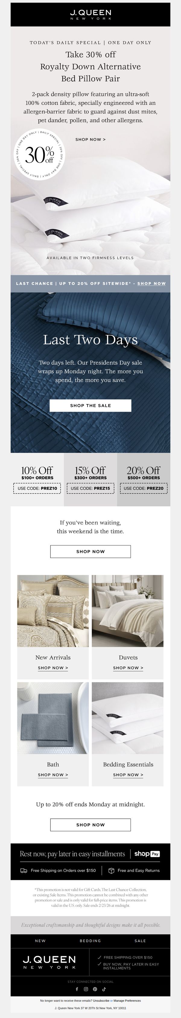 6. J. Queen: Today Only: 30% Off Royalty Bed Pillows