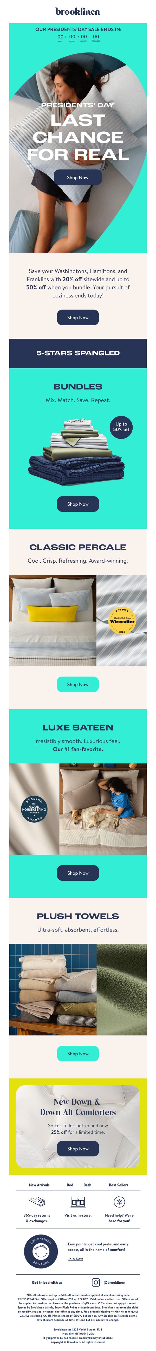 9. Brooklinen: LAST CHANCE for Presidents' Day Sale