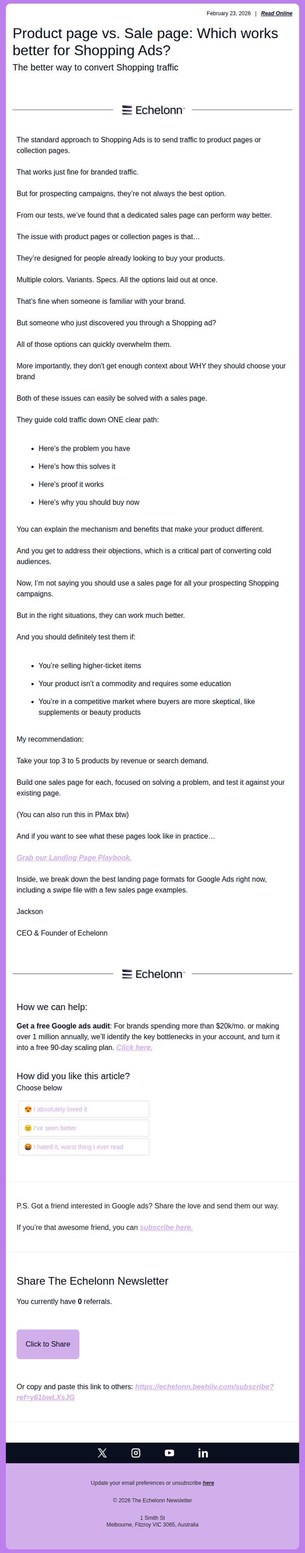6. Echelonn: Product page vs. Sale page: Which works better for Shopping Ads?