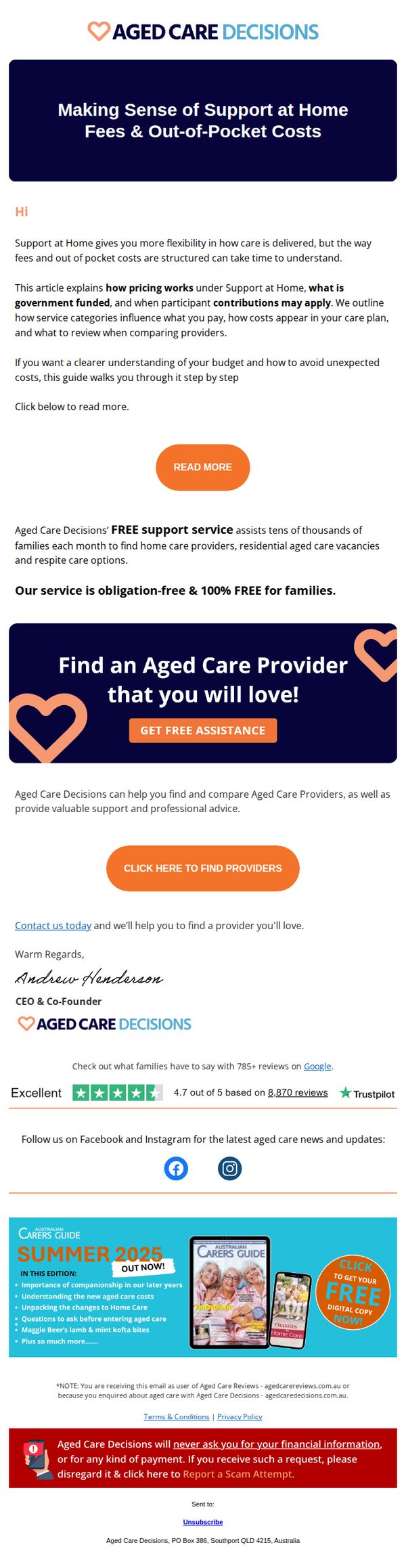 7. Understanding Support at Home fees