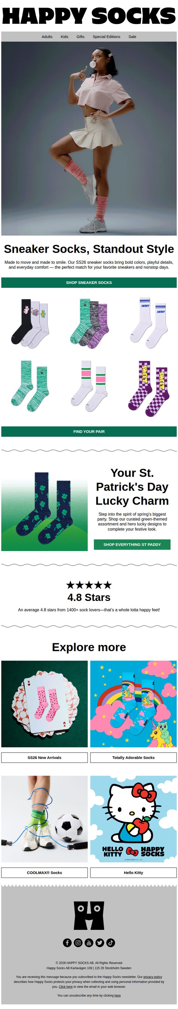 10. SS26 Sneaker socks, big happy energy
