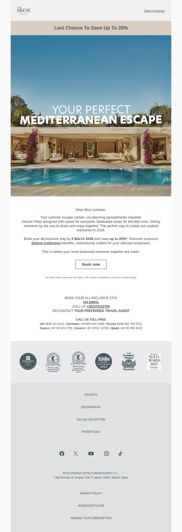 7. Ikos Resorts - GR: Your summer sorted. Offer ends 2 March