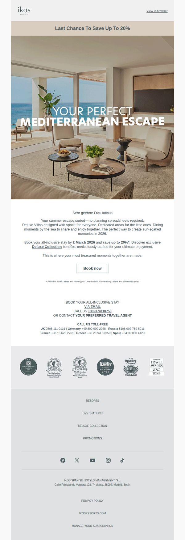 8. Ikos Resorts - DE: Your summer sorted. Offer ends 2 March